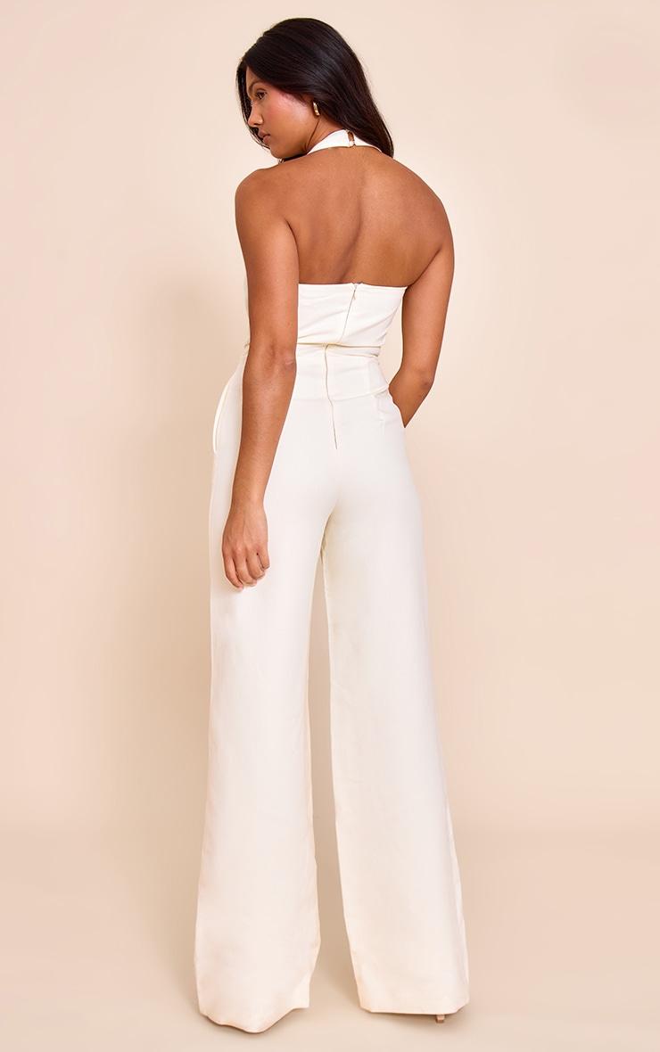 Butter Yellow Premium Woven Halter Neck Wide Leg Jumpsuit Product Image