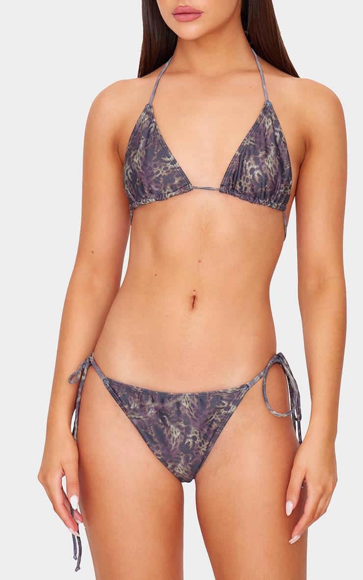 Brown Animal Printed Tie Side Bikini Bottoms Product Image