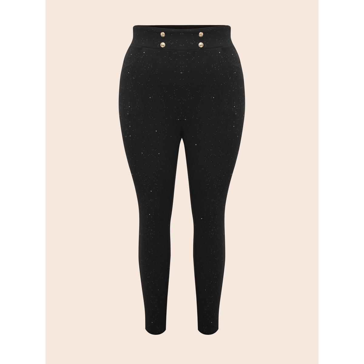 Plus Size Glitter Button Detail Skinny Pants Women Black Basics Skinny High Rise Everyday Pants BloomChic 18-20/2X Product Image