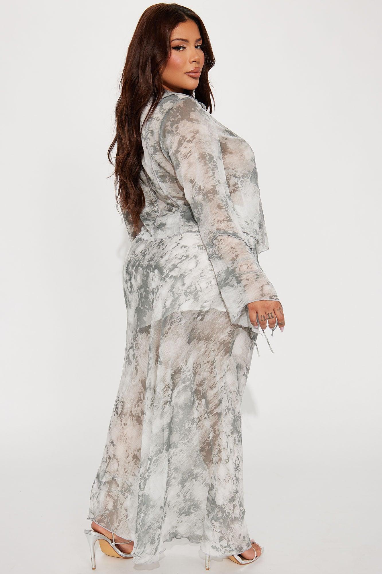 Good Habit Chiffon Skirt Set - Grey Product Image