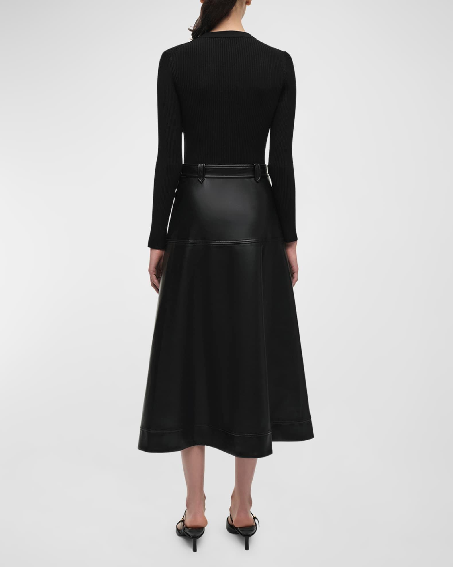 Ulyssia Belted Knit and Faux-Leather Combo Midi Dress Product Image