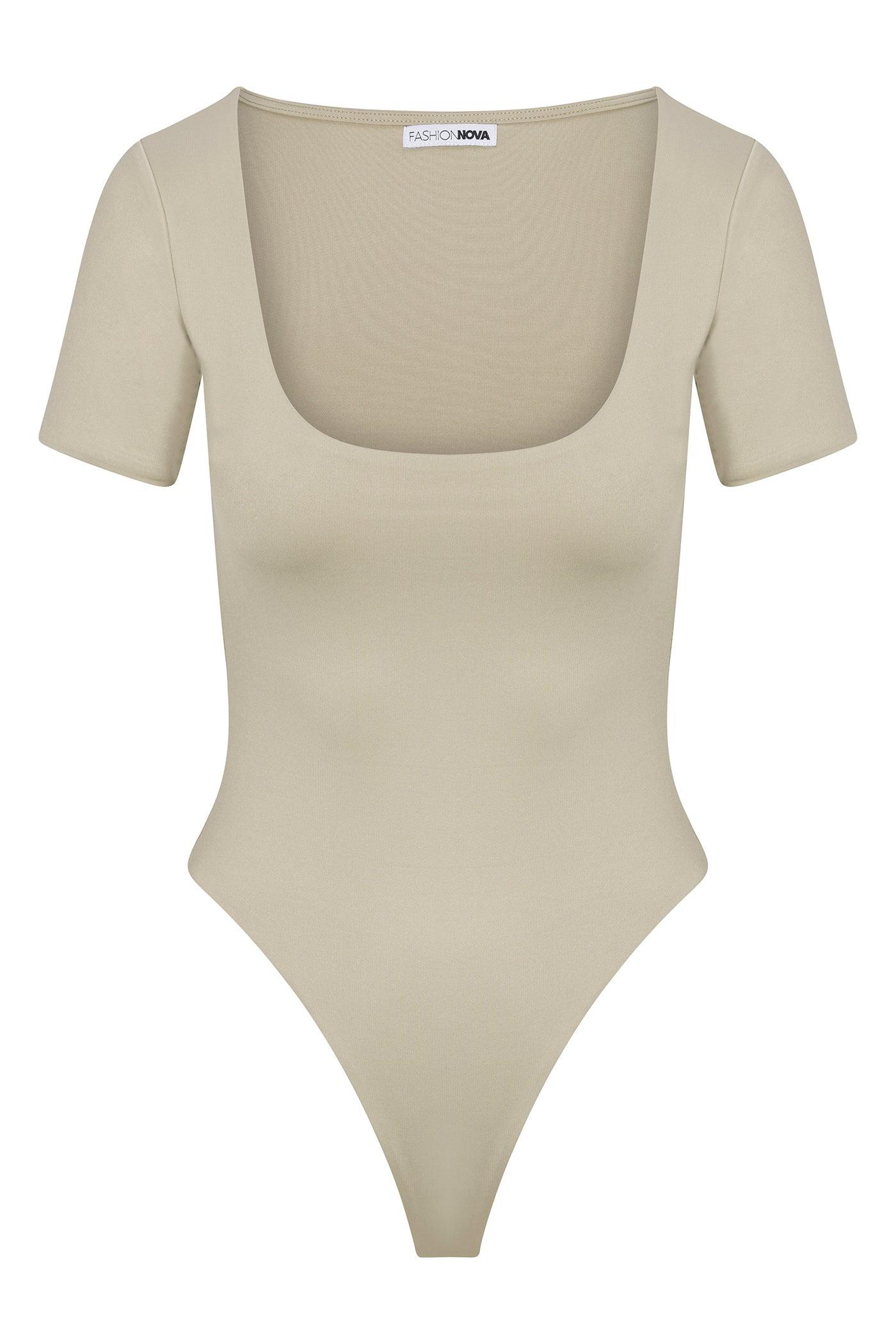 Contour Double Lined Short Sleeve Scoop Neck Bodysuit - Stone Female Product Image