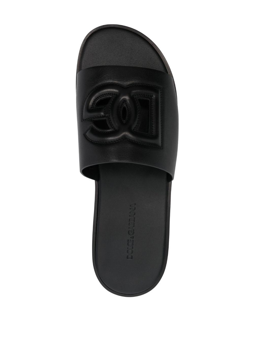 embossed-logo leather slides Product Image