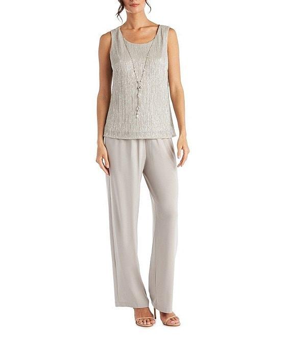 R & M Richards Metallic Crinkle 3-Piece Pants Set Product Image