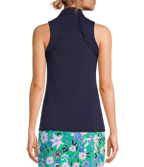 Lilly Pulitzer Martina Luxletic Knit Collared V-Neck Sleeveless Ruffle Top Product Image