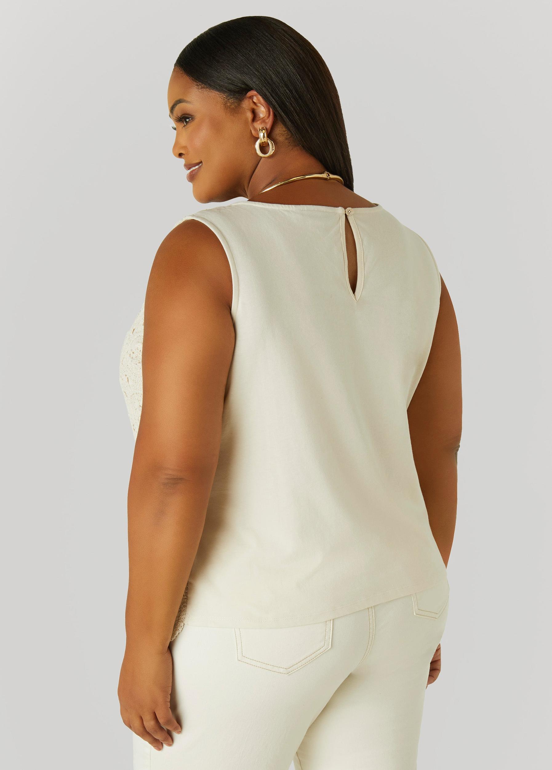 Plus Size Crochet Paneled Jersey Tank Ashley Stewart Product Image