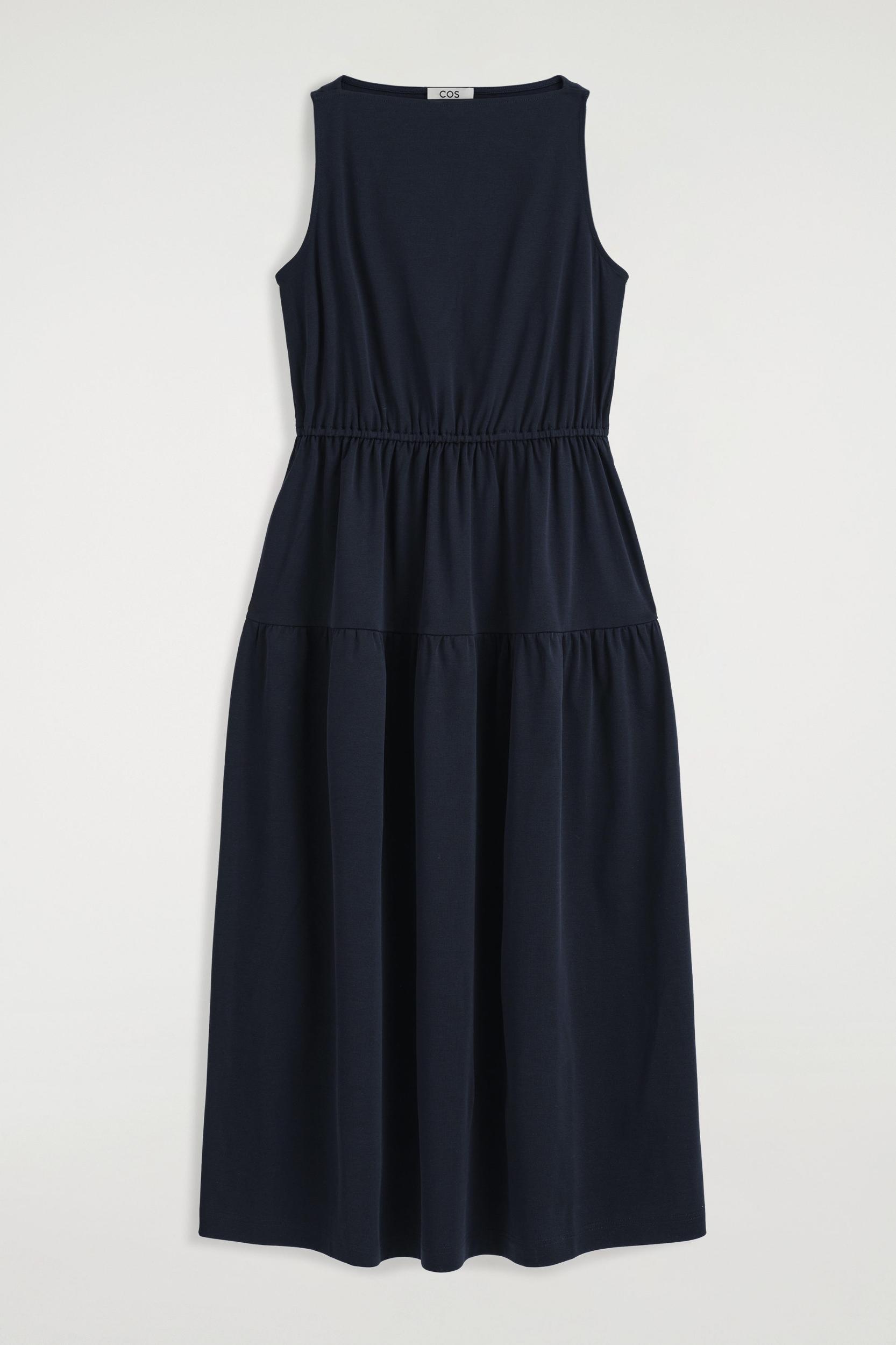BOATNECK GATHERED MIDI DRESS Product Image