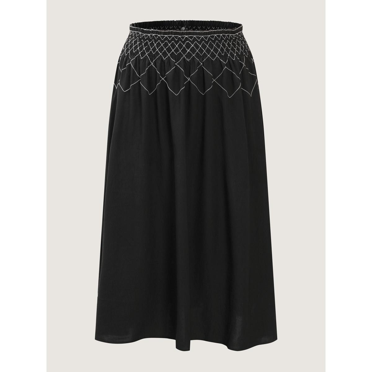 Plus Size Crisscross Waistband Shirred Midi Dress Women Black Leisure Shirred Loose No stretch Side seam pocket Casual Skirts BloomChic 12/L Product Image