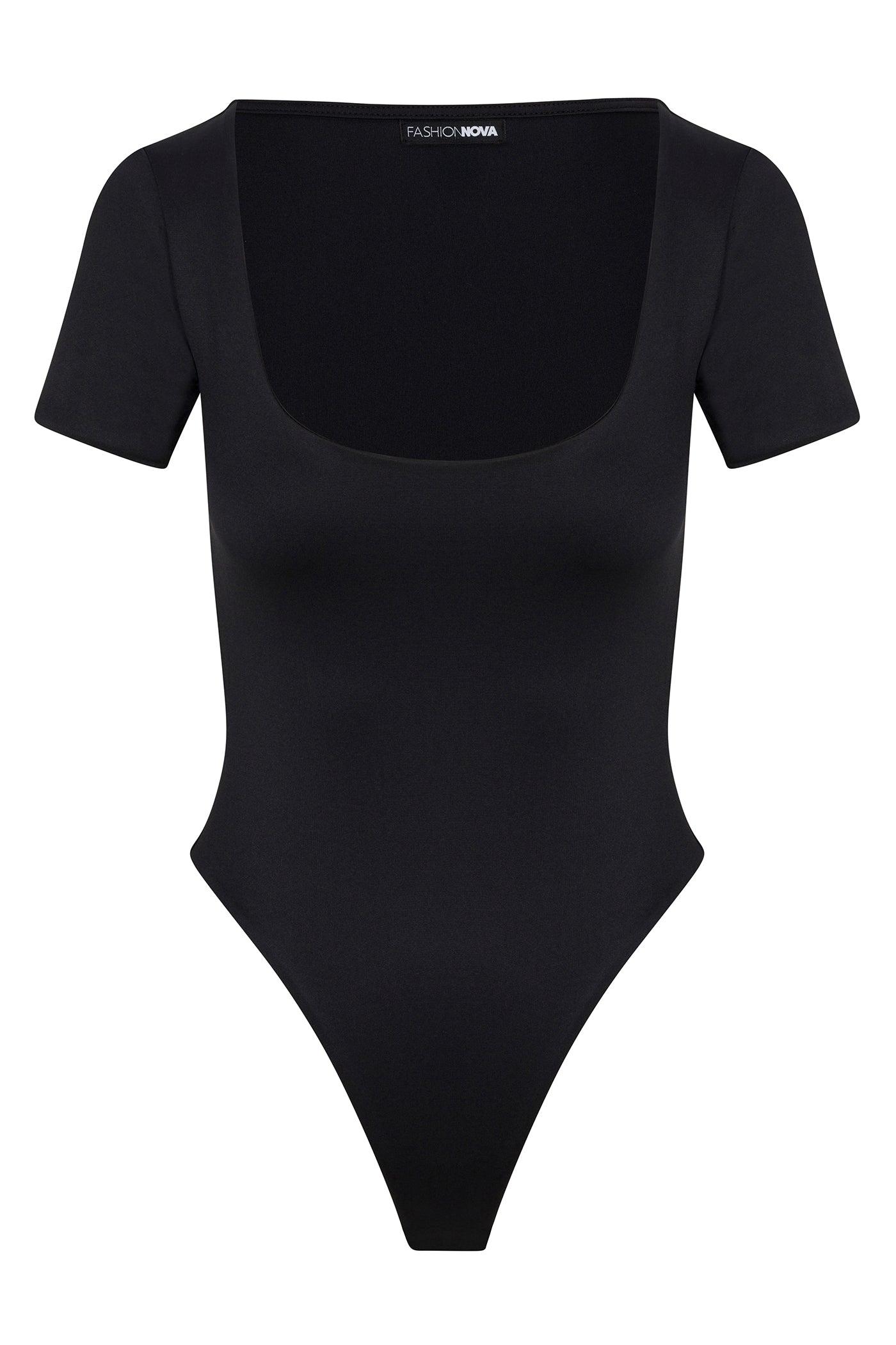 Contour Double Lined Short Sleeve High Cut Bodysuit - Black Female Product Image