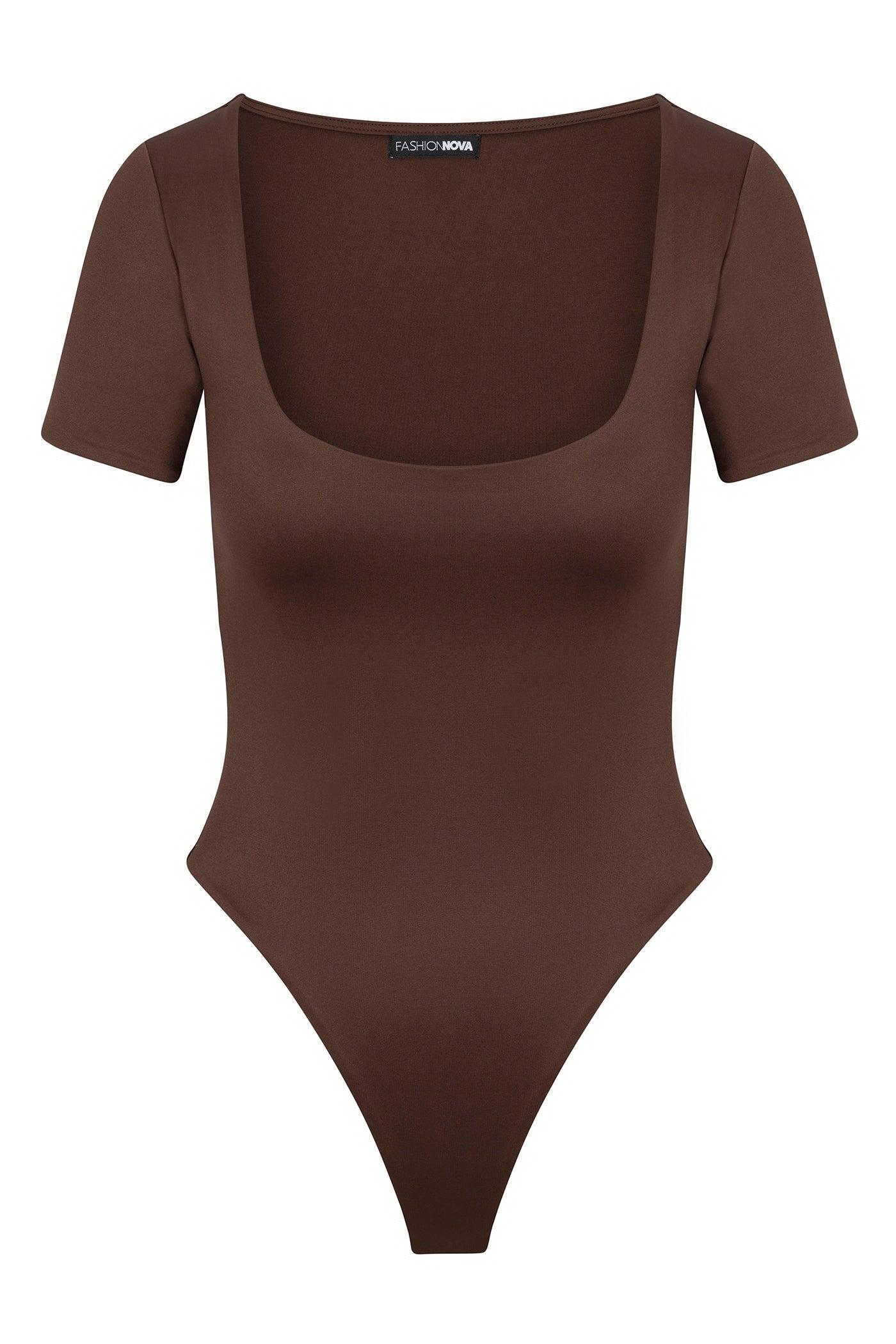 Contour Double Lined Short Sleeve Scoop Neck Bodysuit - Chocolate Female Product Image