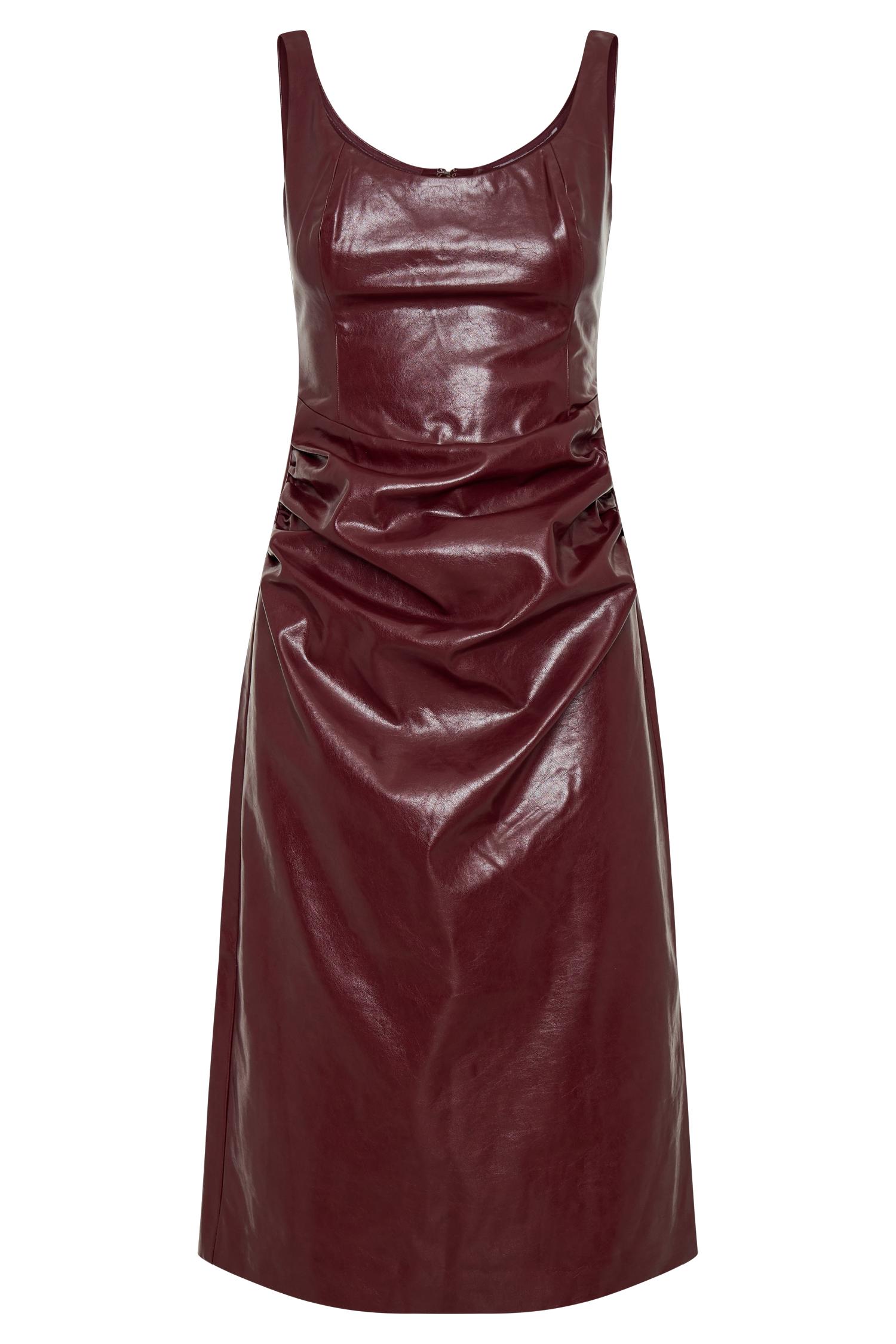 Sonia Faux Leather Midi Dress - Cherry Red Product Image