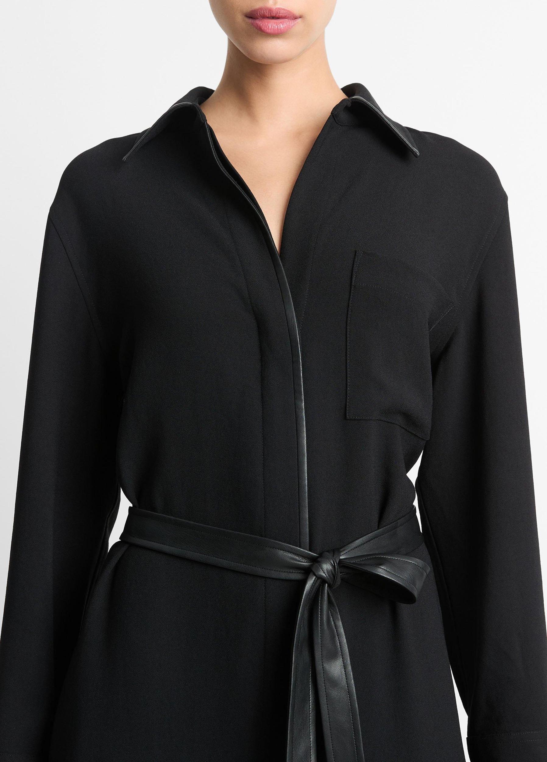 Faux-Leather-Trim Shirt Dress Product Image