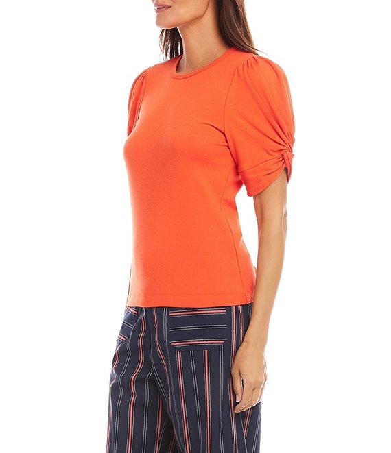 Karen Kane Twisted Short Puff Sleeve Crew Neck Top Product Image
