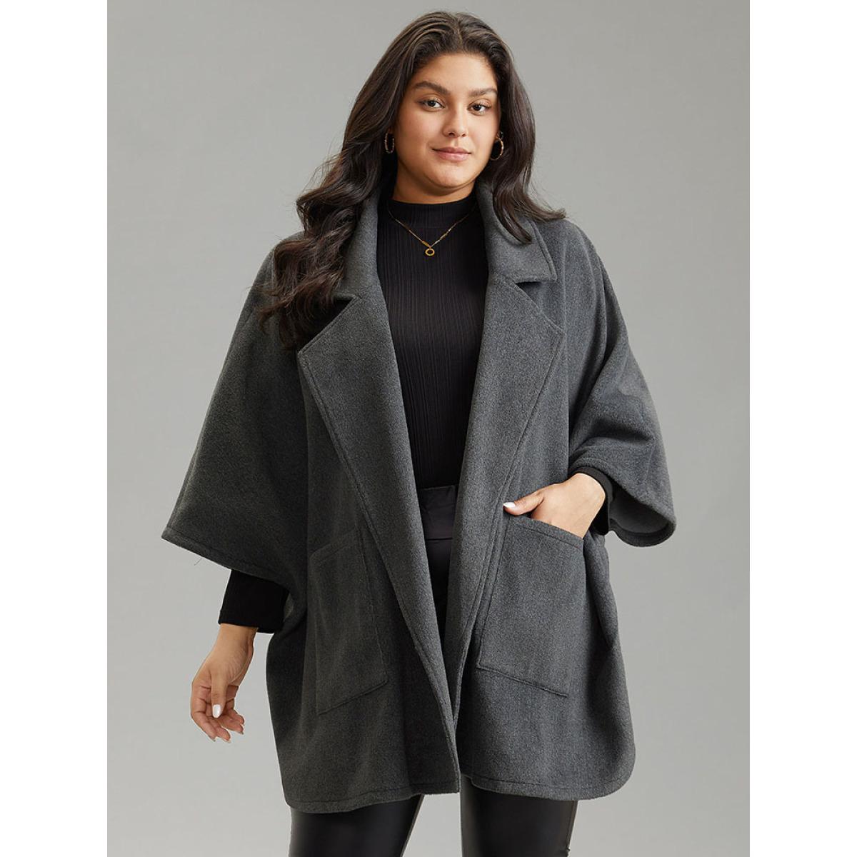 Plus Size Batwing Sleeve Lapel Collar Coat Women DimGray Casual Plain Ladies Dailywear Winter Coats BloomChic 26/4X Product Image