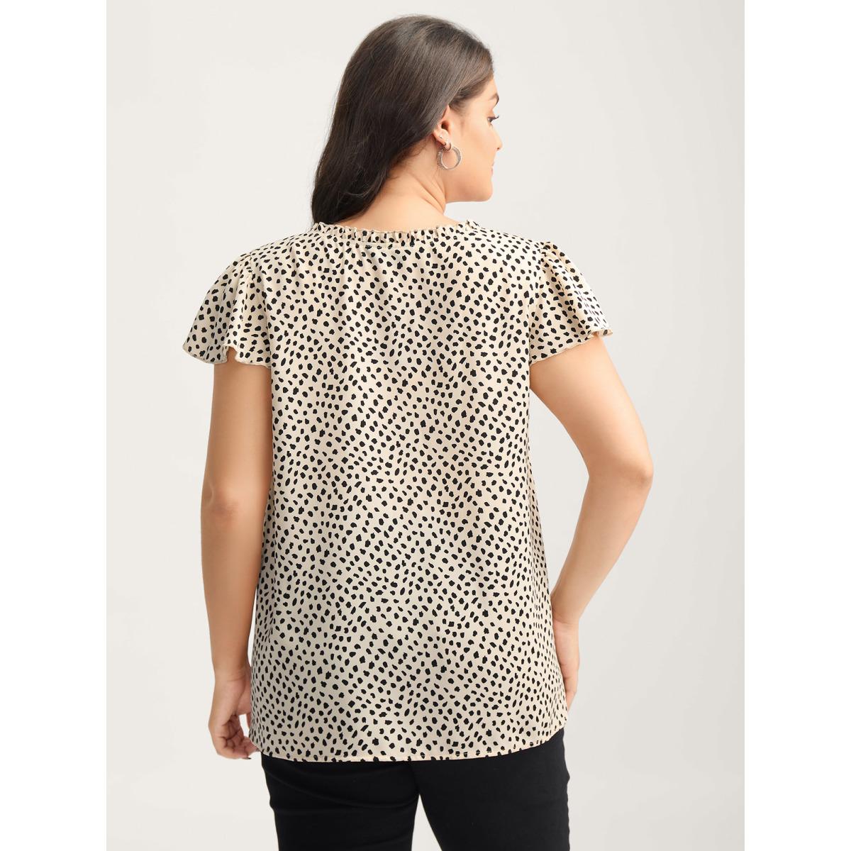 Plus Size Apricot Leopard Print Ruffled Sleeve Blouse Women Cap Sleeve Notched collar Office Blouses BloomChic 22-24/3X Product Image