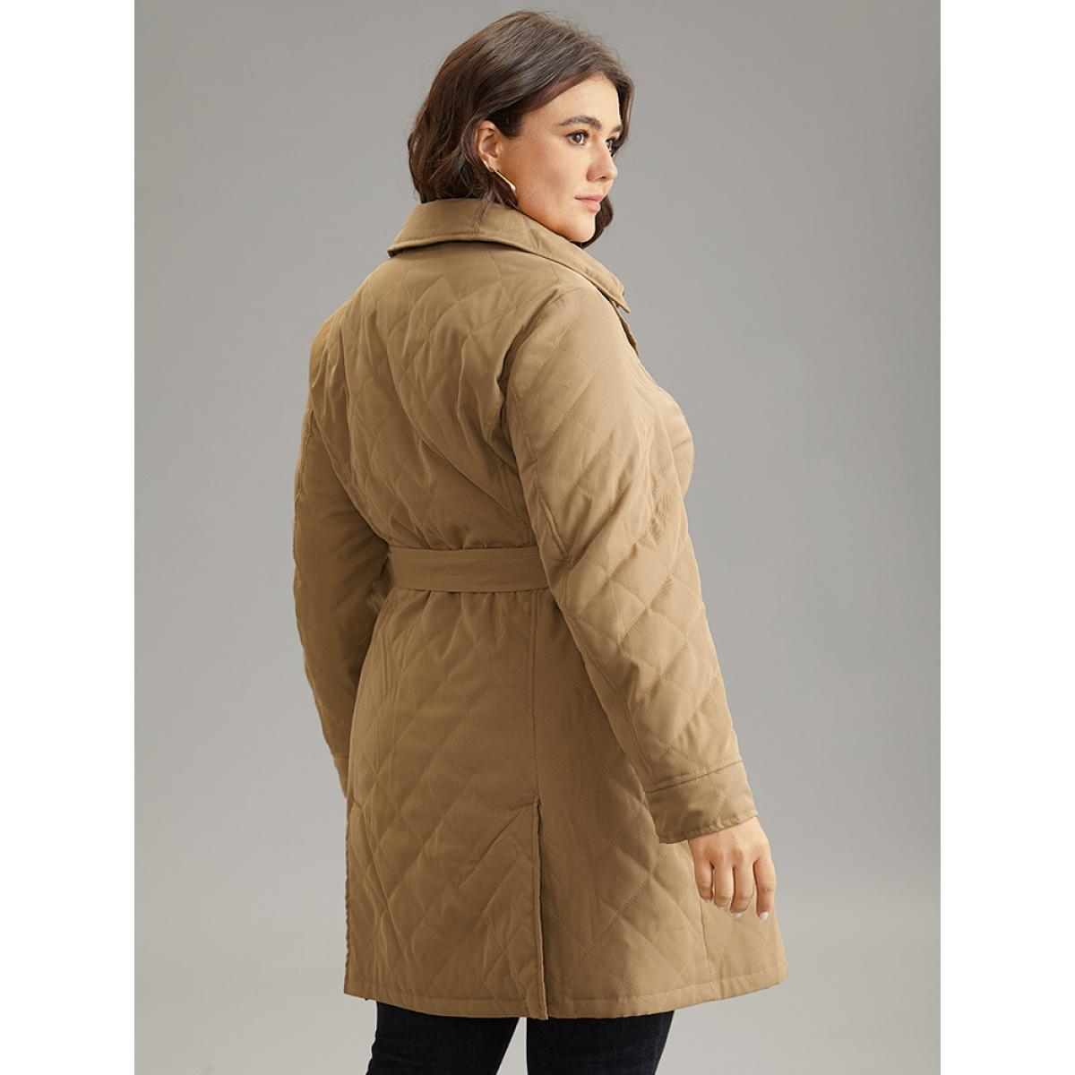Plus Size Women Dailywear Plain No stretch 22-24/3X Pocket Belt Elegant Quilted Jackets BloomChic Product Image