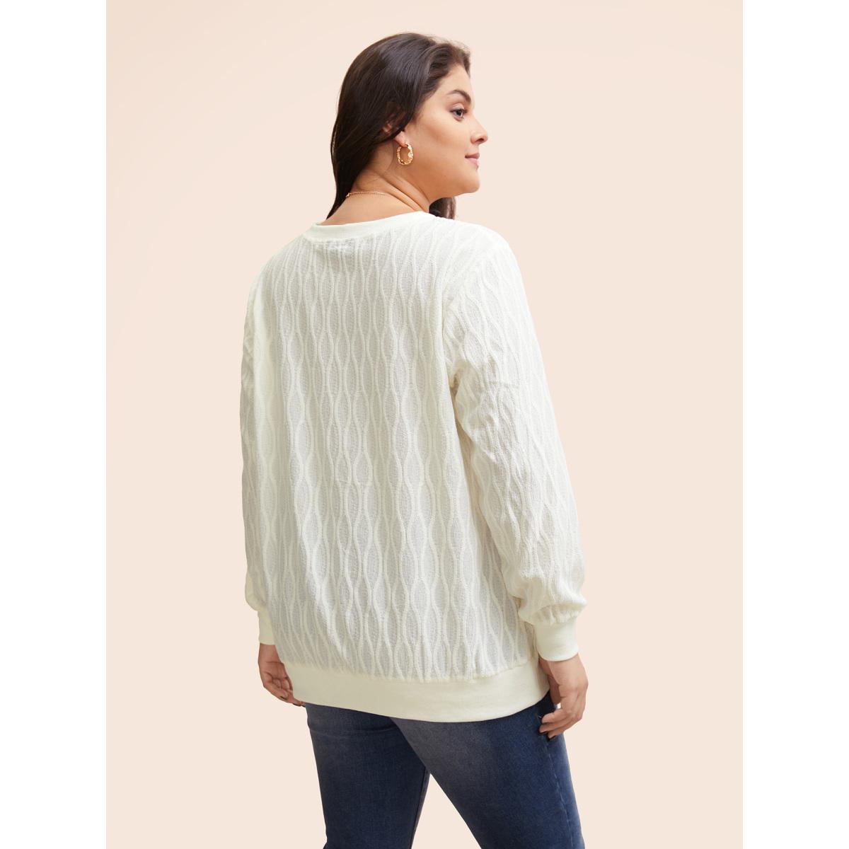 Plus Size Rib Knit Plain Elastic Cuffs Sweatshirt Women Ivory Timeless Non V-neck Elegant Sweatshirts BloomChic 30/6X Product Image