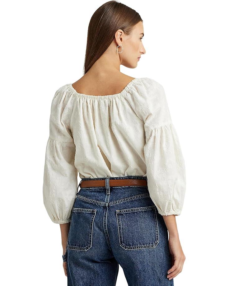 Eyelet Cotton Voile Peplum Blouse Product Image