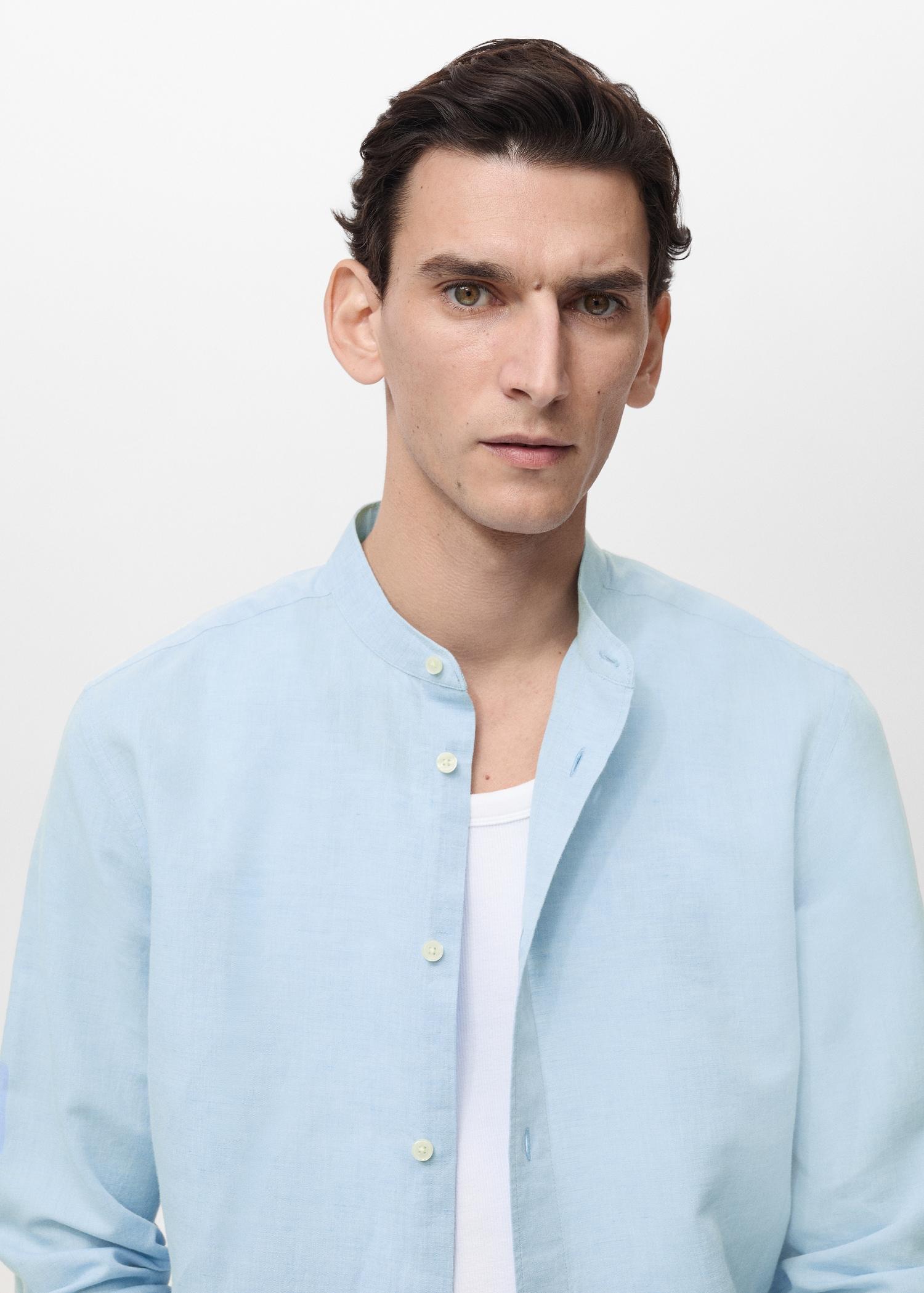 Mao collar linen shirt - Men | MANGO USA Product Image