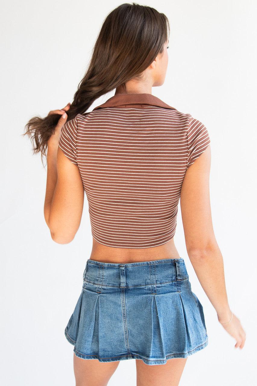 Striped Crop Polo Tee Product Image