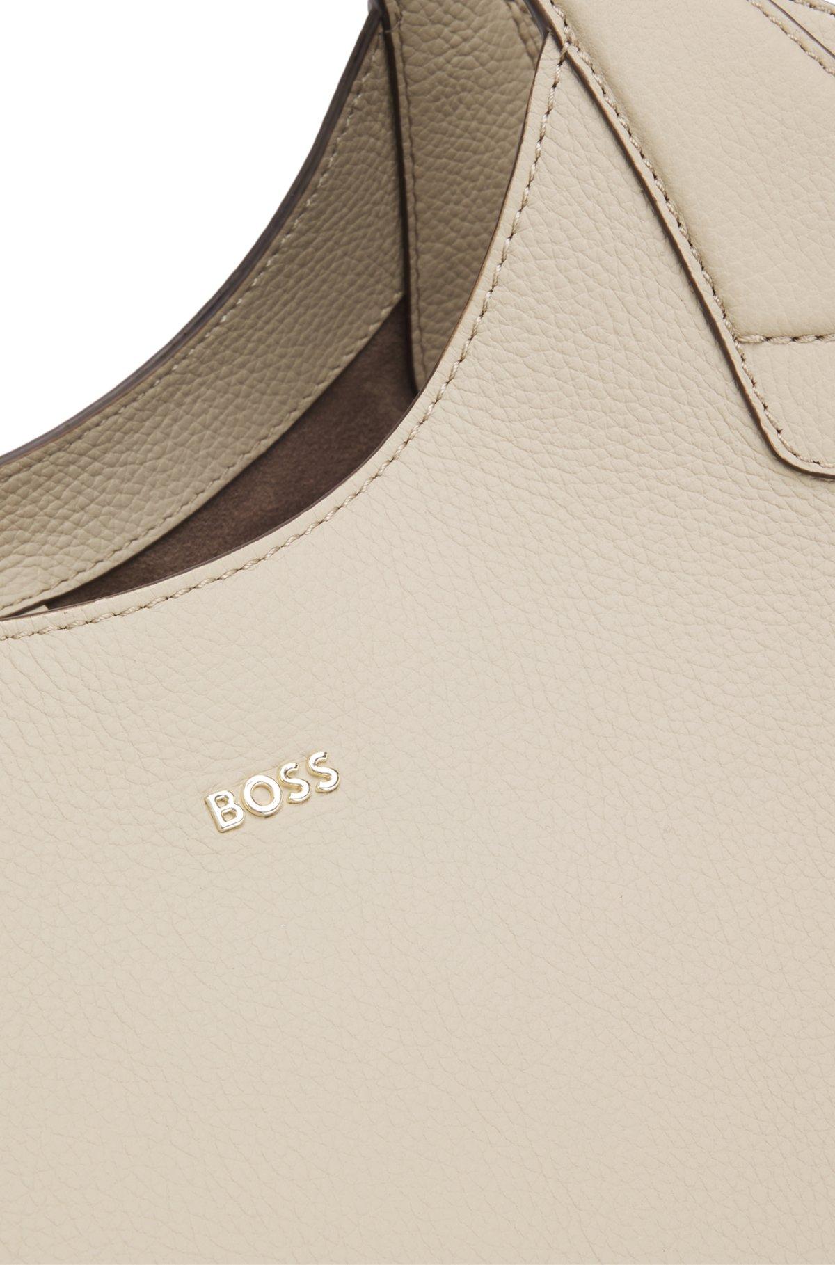 Leather tote bag with metallic logo lettering Product Image