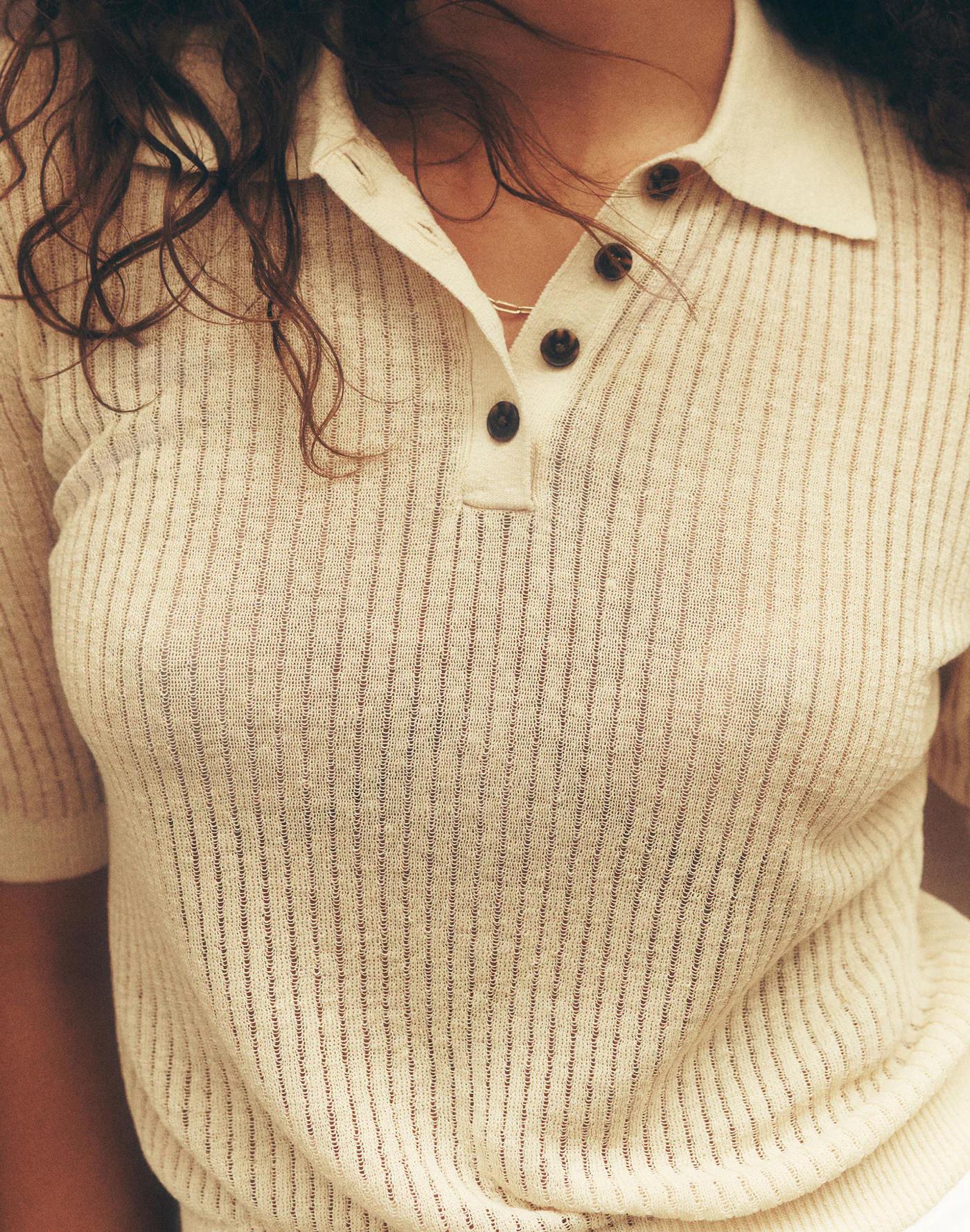 Short-Sleeve Polo Sweater Tee Product Image