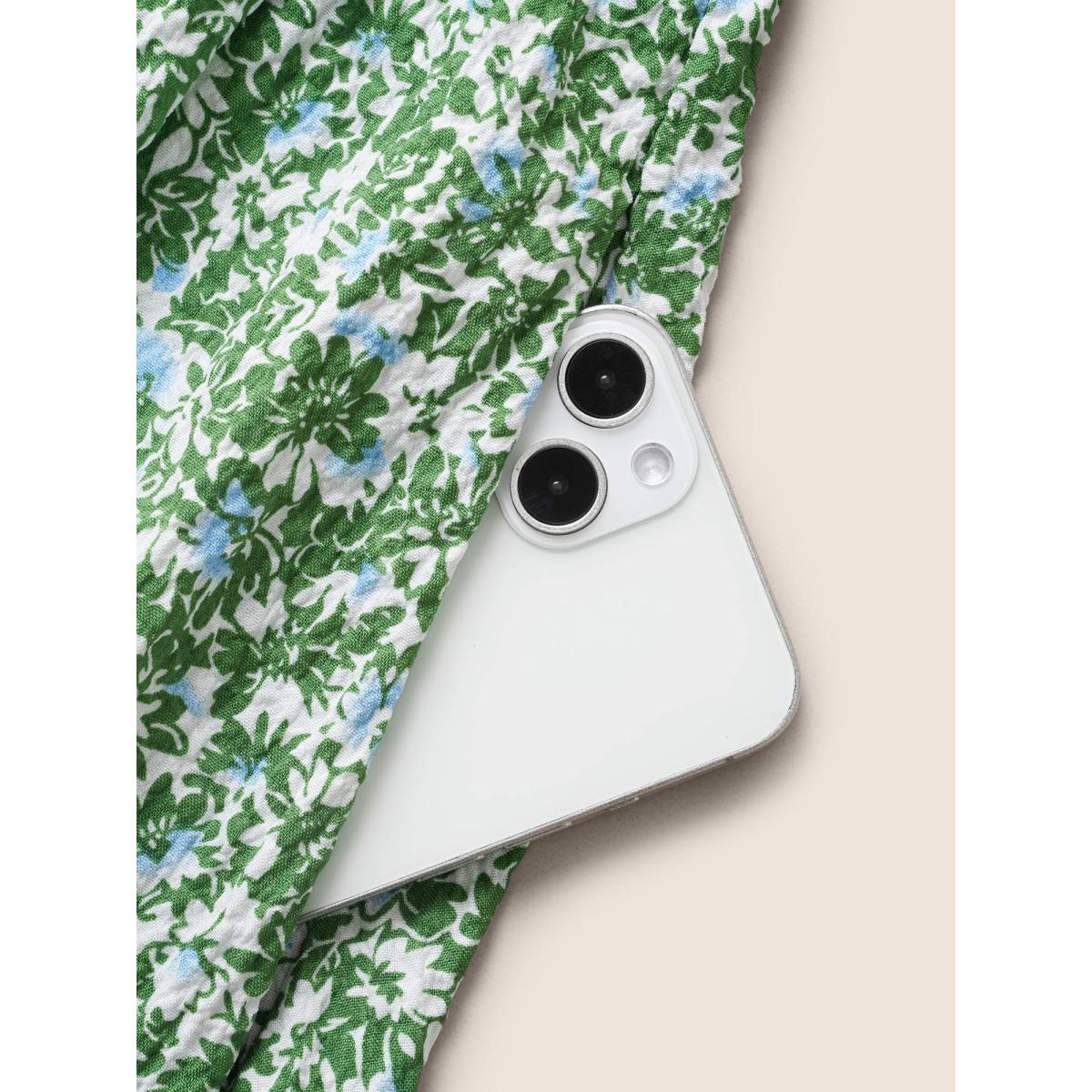 Plus Size Ditsy Floral Belted Flutter Cap Sleeve Dress Green Women Elegant Non Square Neck Cap Sleeve Curvy Midi Dress BloomChic 26/4X Product Image