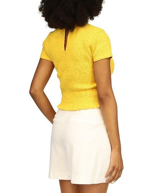 Michael Kors Smocked Crew Neckline Cap Sleeve Cropped Tee Shirt Product Image
