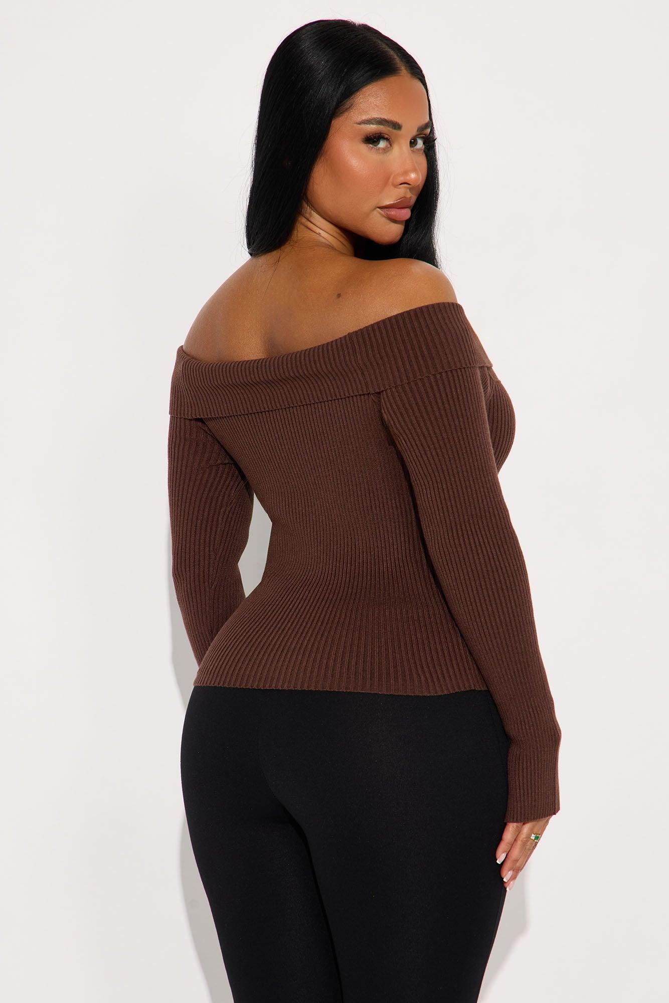 Make Time For Me Foldover Sweater - Brown Female Product Image