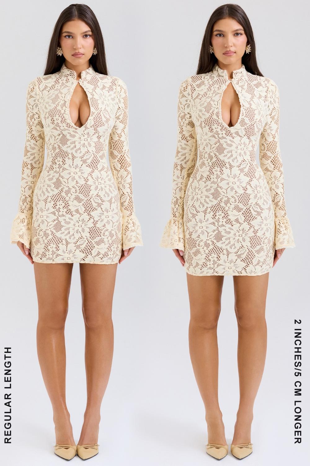 Brianna  buttermilk keyhole lace mini dress Product Image