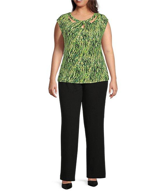 Kasper Plus Size Knit ITY Abstract Twisted Scoop Neck Cap Sleeve Fitted Blouse Product Image