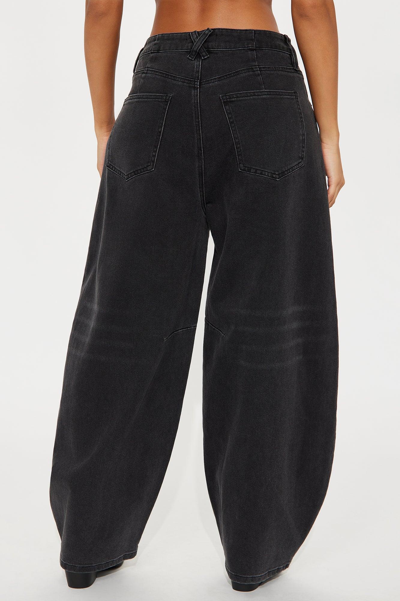 Checked Out Barrel Leg Jeans - Black Wash Female Product Image
