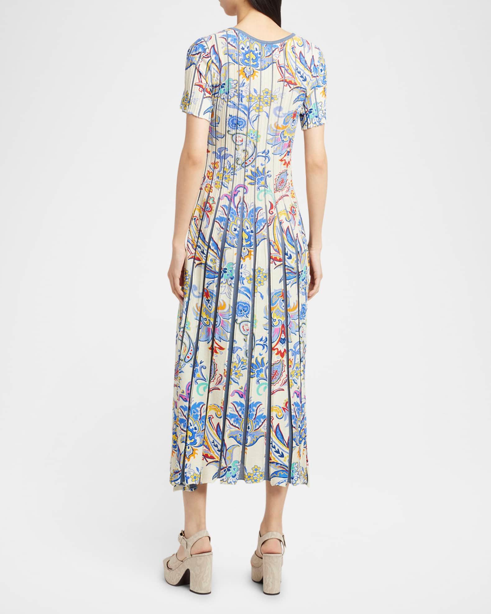 Blue Bouquet Pleated Knit Midi Sweater Dress Product Image