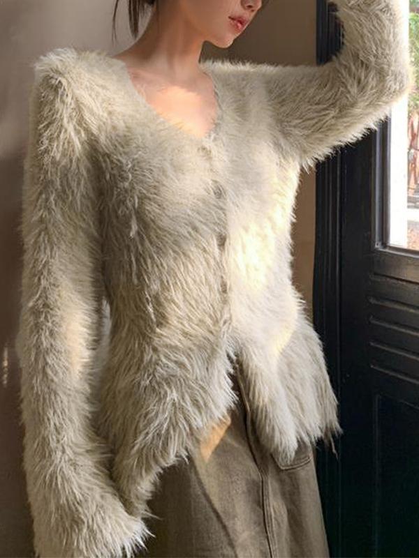 Solid Color V Neck Button Up Cardigan Product Image