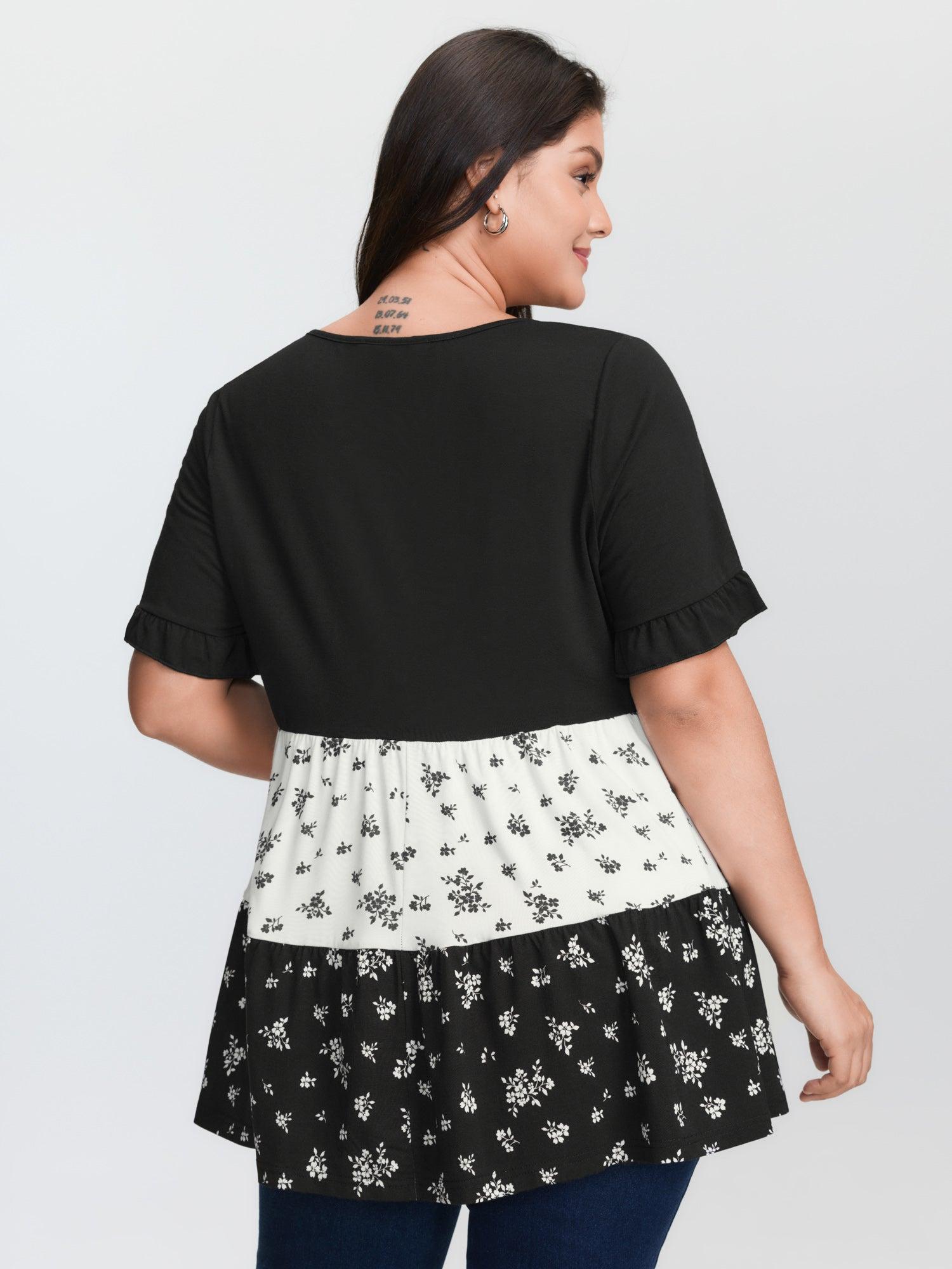 Color Contrast Floral Print Tiered Top Female Product Image