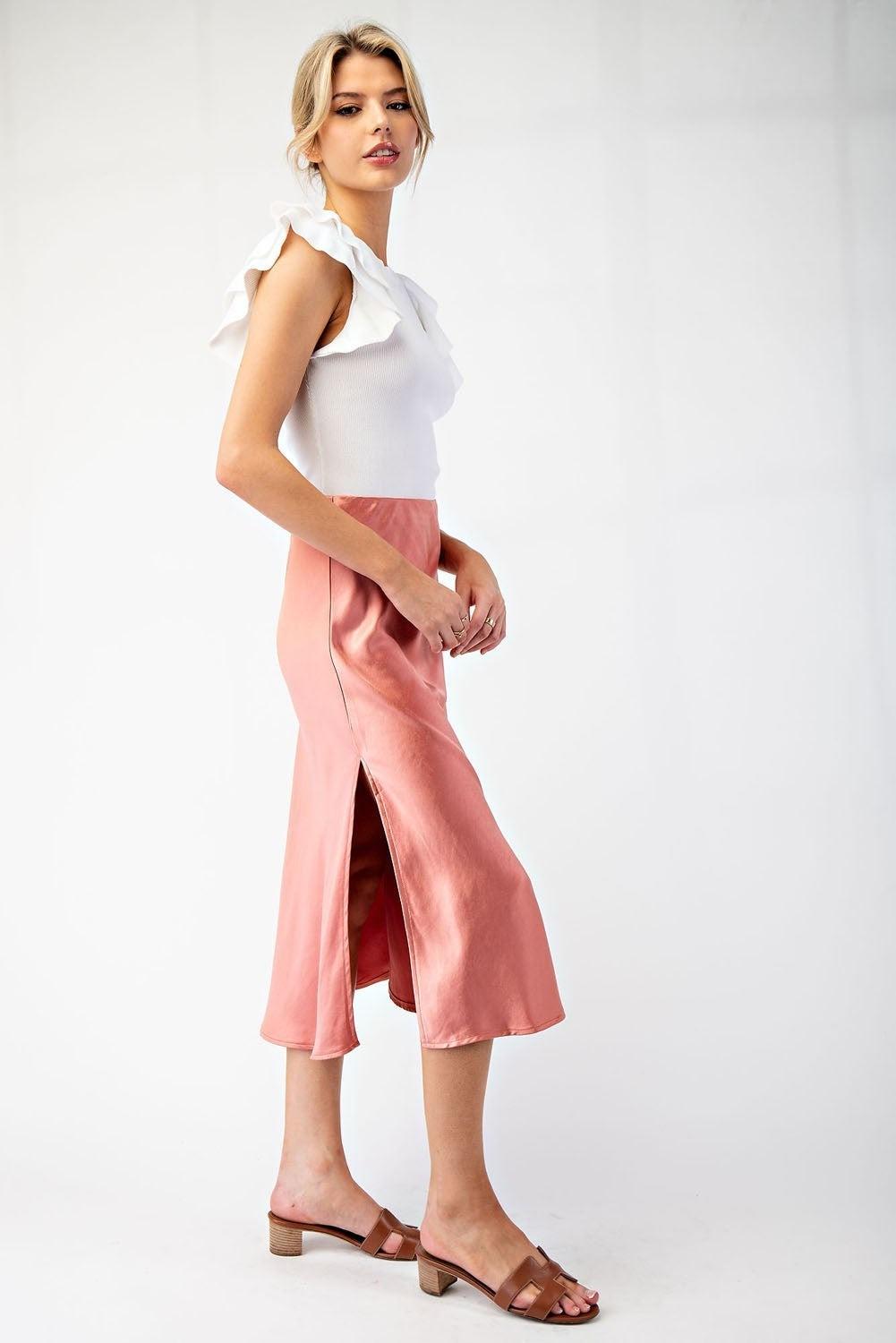 Rose Gold Classic Satin Midi Skirt (Small to Large) Product Image