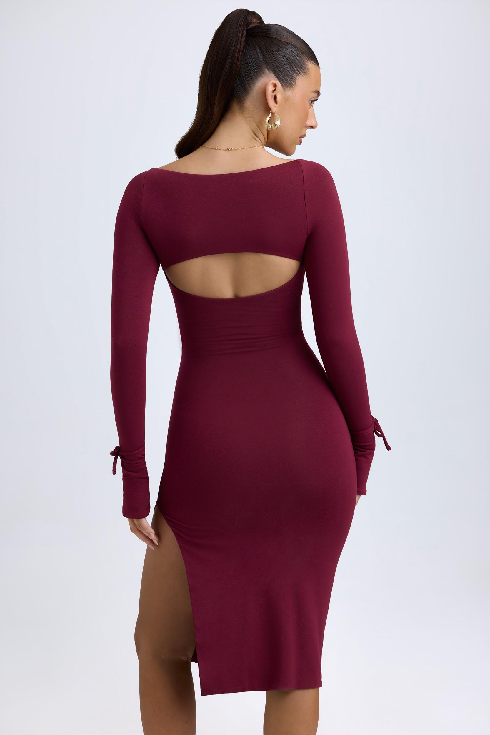 Modal Square-Neck Midi Dress in Wine Red Product Image