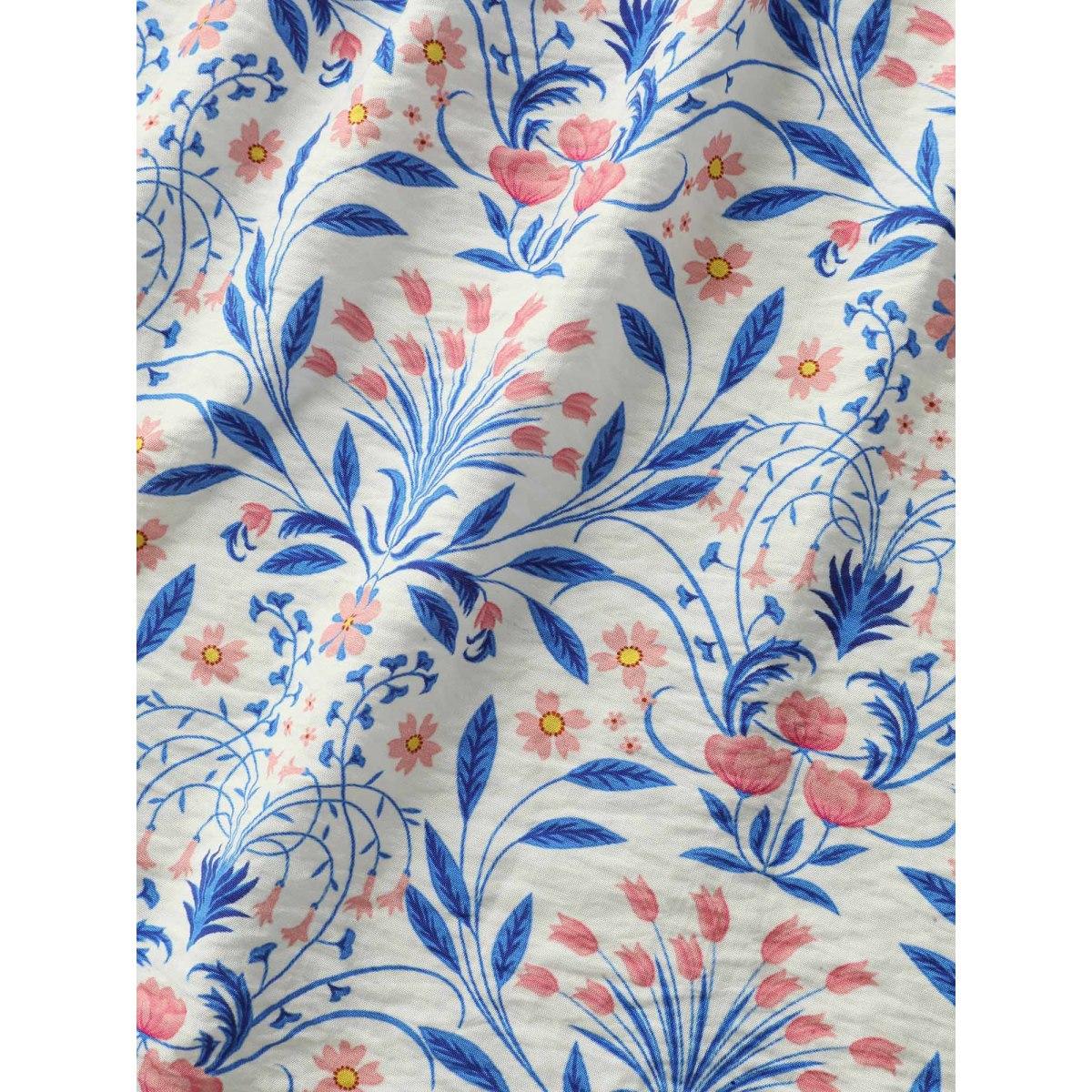 Plus Size Skyblue Floral Print Ruched Bodice Blouse Women Timeless Half Sleeve Notched collar Elegant Blouses BloomChic 26/4X Product Image