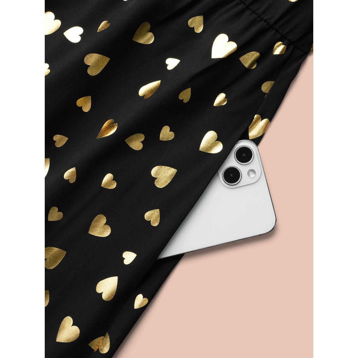 Plus Size Glitter Heart Print Stretchy Waist Dress BlackFlower Women Cocktail Texture Party Curvy Bloomchic 10/M Product Image