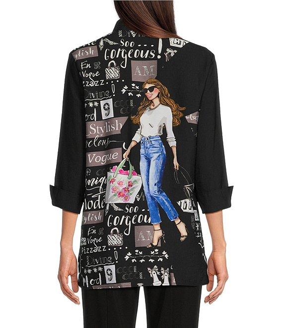 Ali Miles Woven Printed Wire Collar Neck 3/4 Sleeve Top Product Image