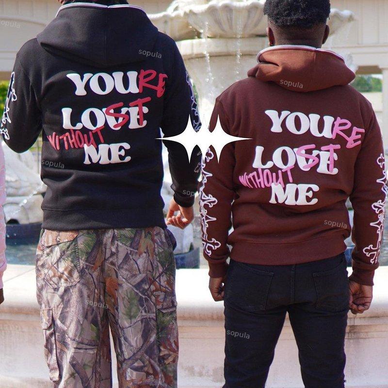 Your Lost Without Me Puff Print Graphic Zip-Up Hoodie Product Image