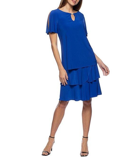 Marina Short Split Sleeve Keyhole Neck Ruffle Tiered Dress Product Image