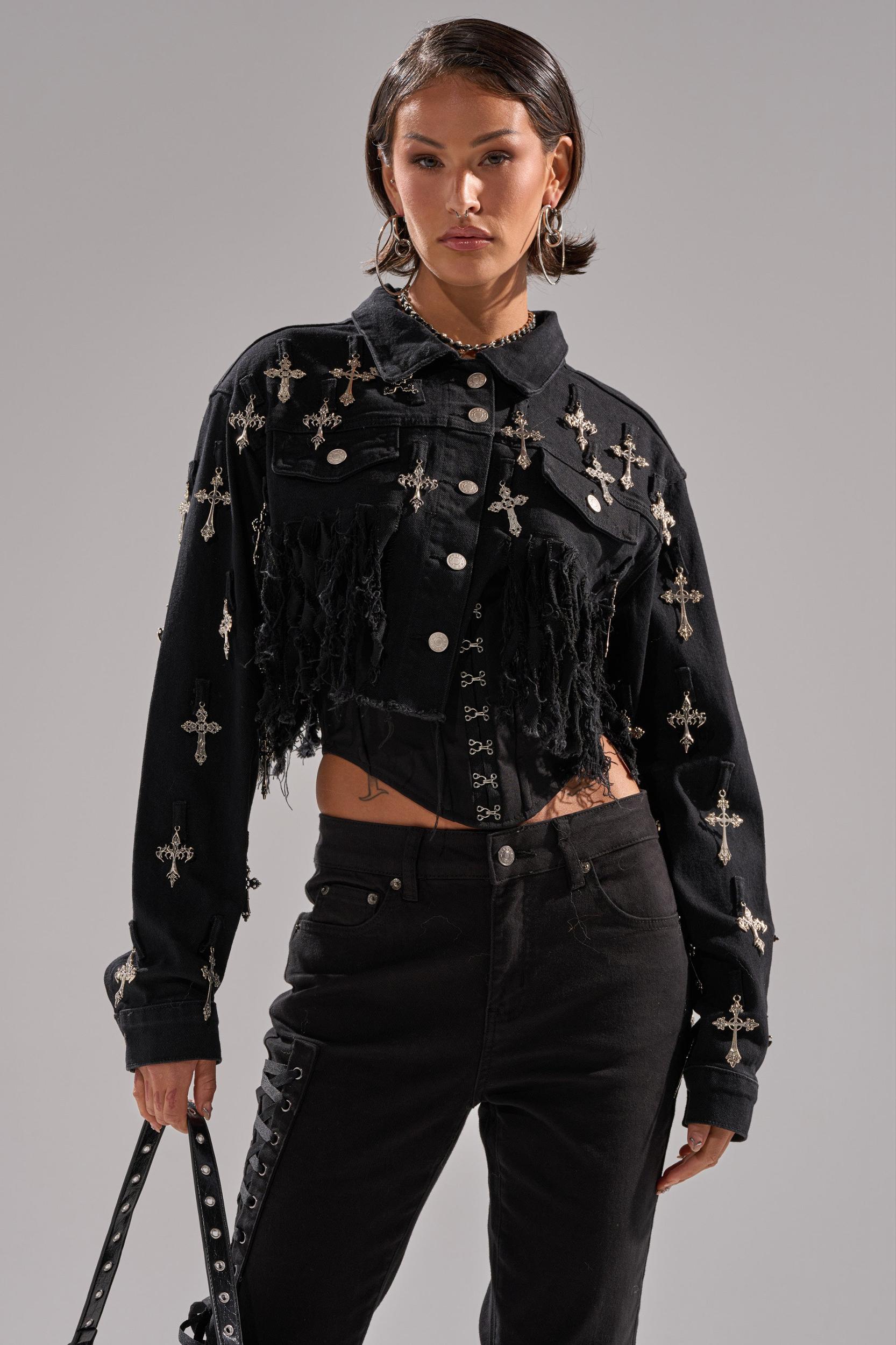 CROSS MY HEART ULTRA CROP DENIM JACKET Product Image