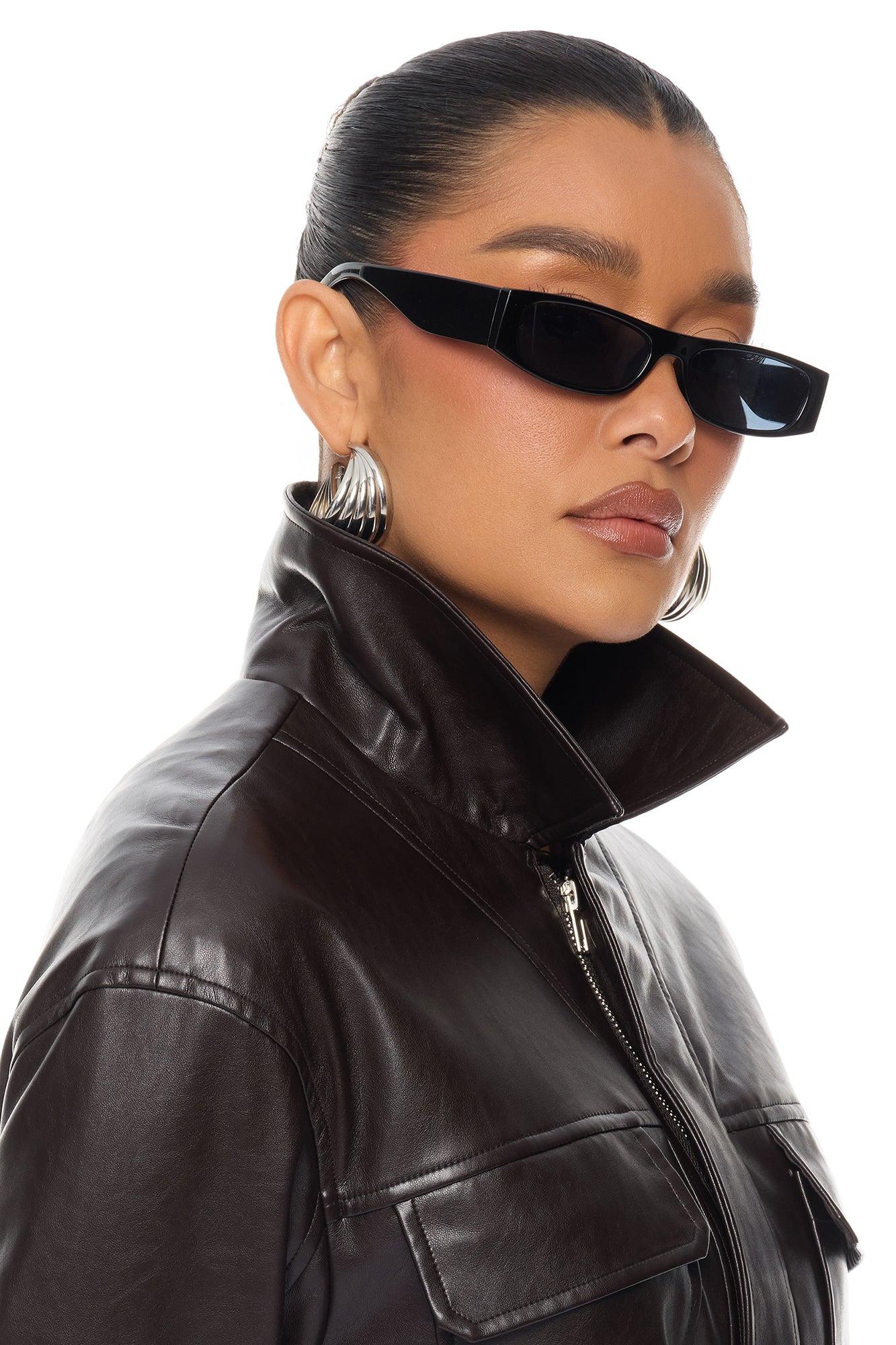 Zaya Belted Faux Leather Jacket - Chocolate Female Product Image