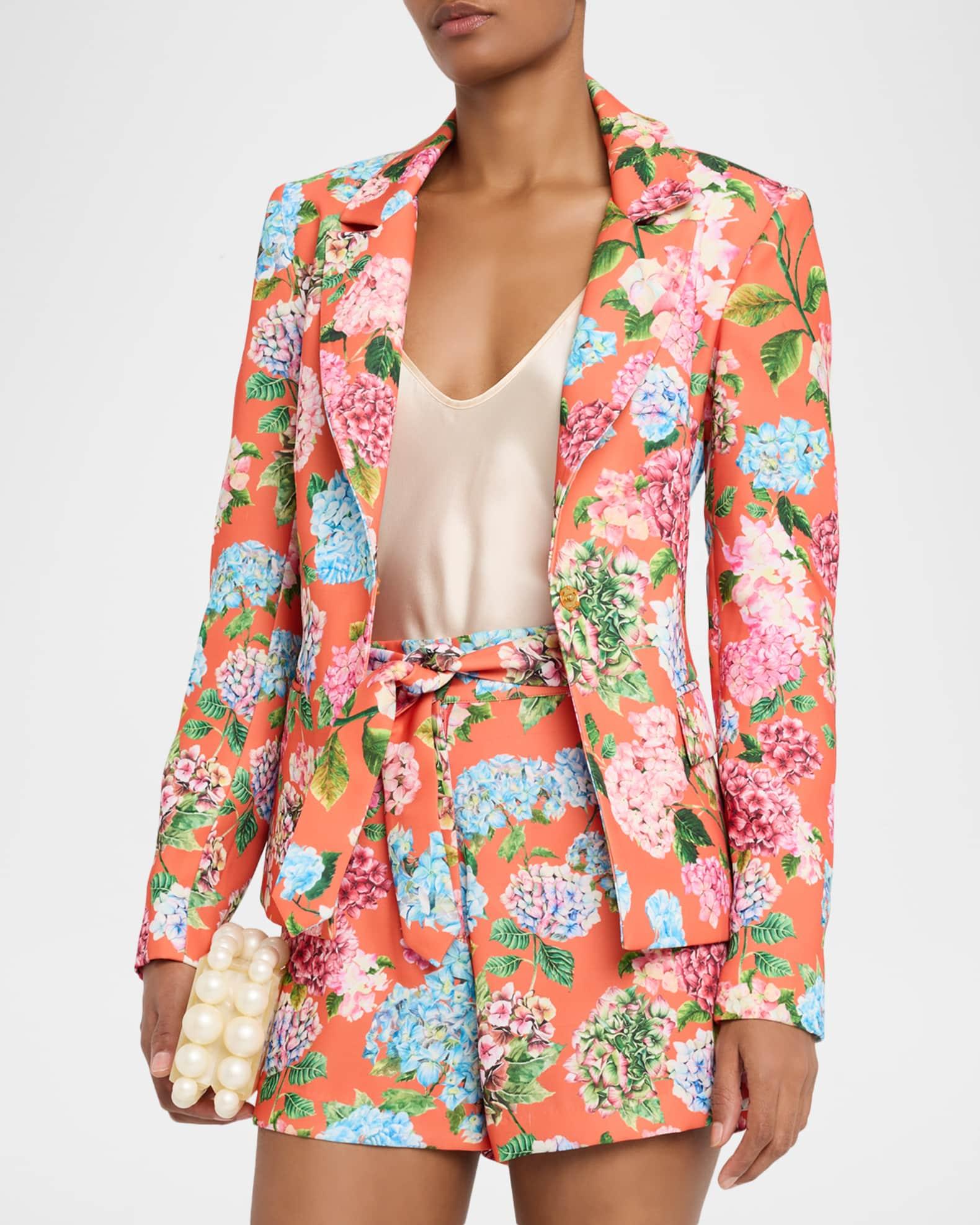 Hand-Painted Hydrangea Print Belted Shorts Product Image