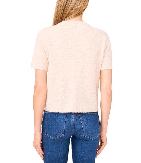 CeCe Knit Round Neck Short Sleeve Bow Top Product Image