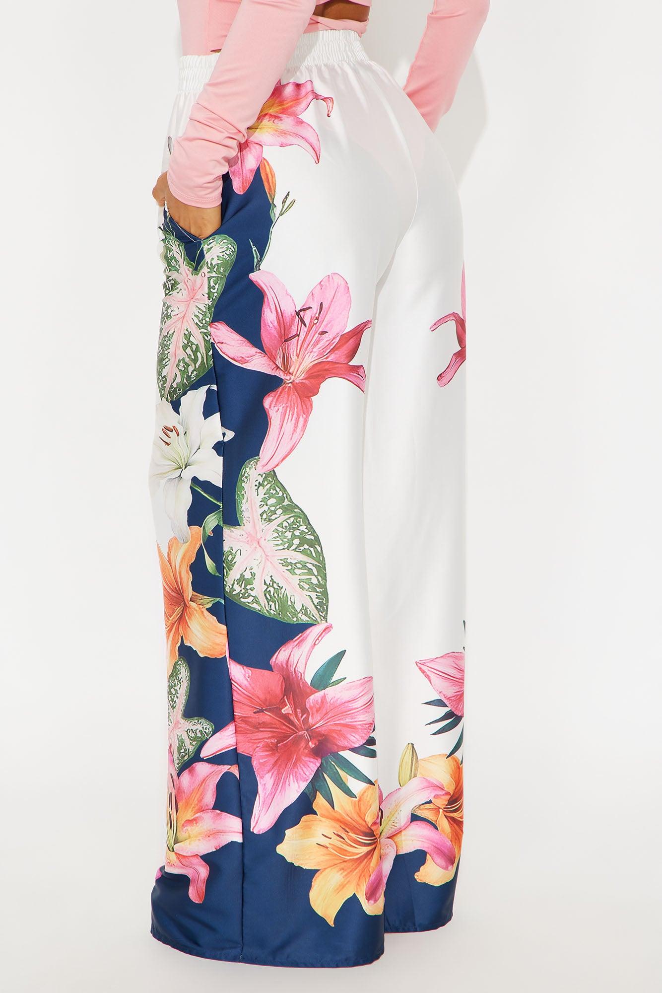 Gisella Floral Satin Wide Leg Pant - Cream/combo Female Product Image