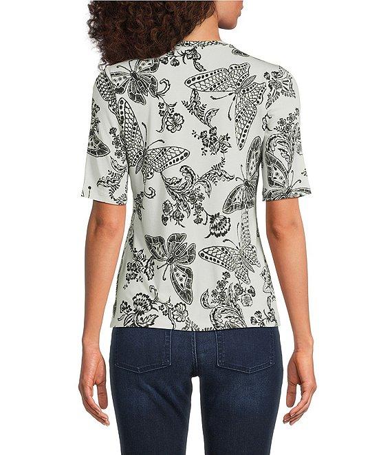 JOHNNY WAS The Janie Favorite Sydnee Butterfly Print Crew Neck Elbow Sleeve Knit Tee Product Image