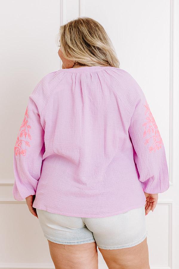 Gardenia Charm Floral Embroidered Top in Dusty Purple Curves Product Image