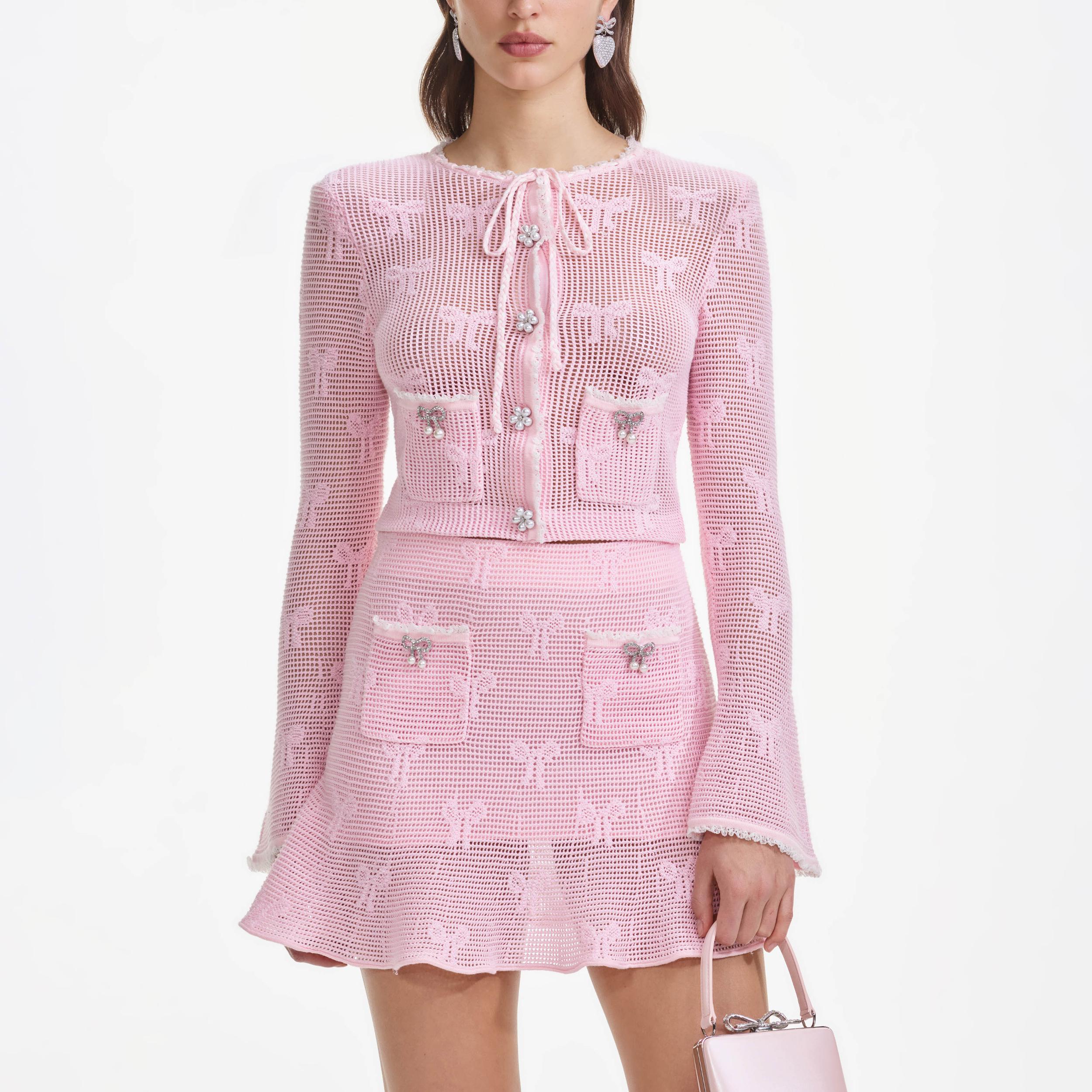 Pink Bow Crochet Cardigan Product Image